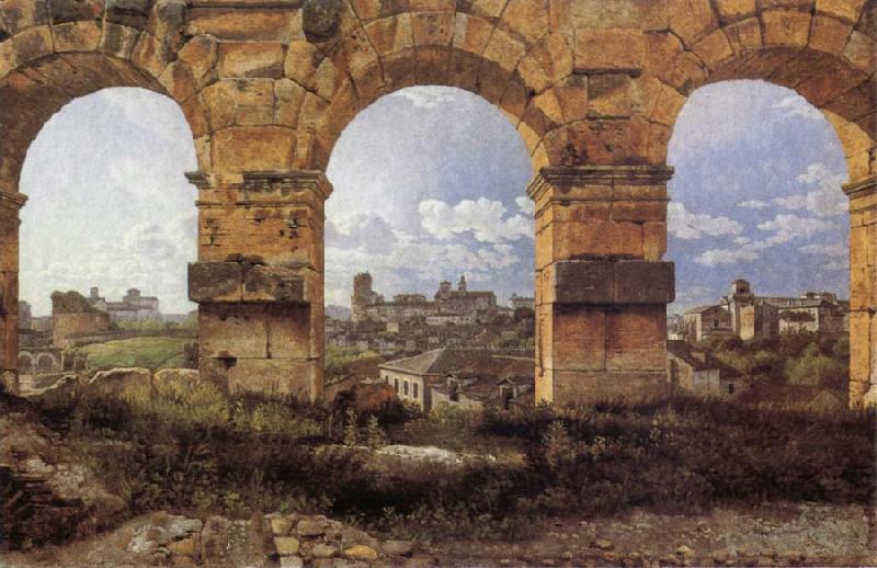 Christoffer Wilhelm Eckersberg View through three northwest arches of the Colossum in Rome,Storm gathering over the city oil painting picture